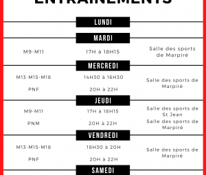 Planning des entrainements Marpiré Volley